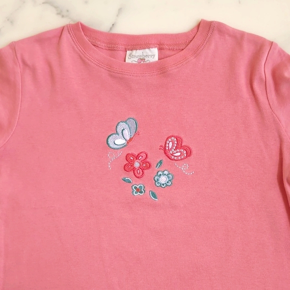 NWT. Top and Denim Skirt Set with multi color embroidered flowers & butterflies. - Picture 4 of 6